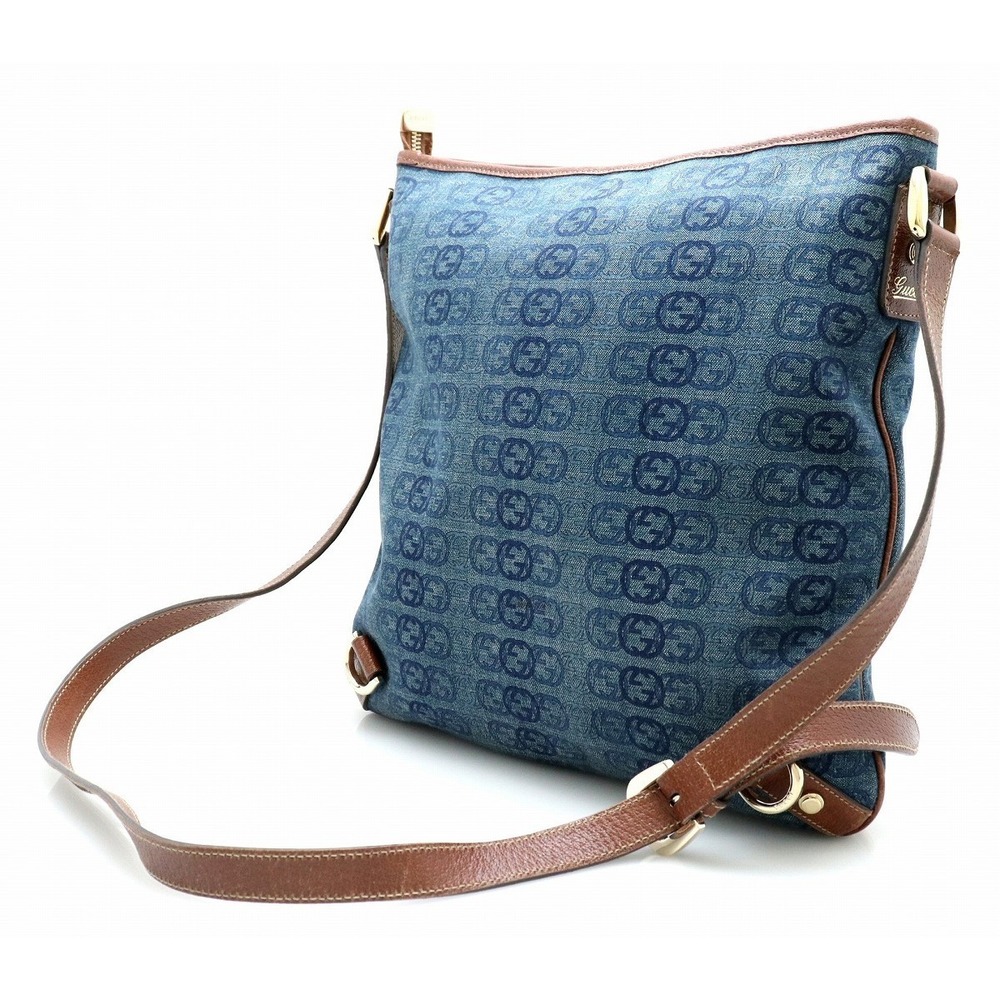Gucci Shoulder Interlocking Blue G Brown Denim Bag